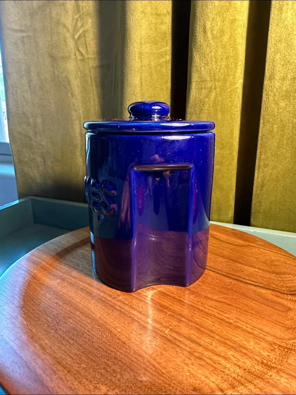 Cobalt blue goodies jar with lid rubber band complete